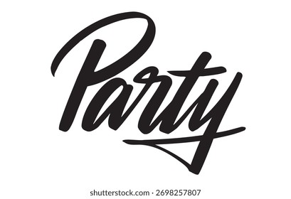 Formal, elegant script typography vector for the word Party, incorporating fine line flourishes for high-end wedding and engagement invitations.