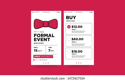 Formal Event with Bow Tie UX and UI For Phone Screen