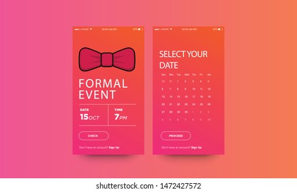 Formal Event with Bow Tie UX and UI For Phone Screen