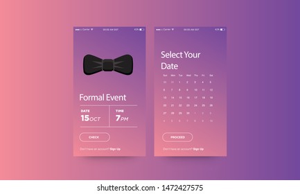 Formal Event with Bow Tie UX and UI For Phone Screen