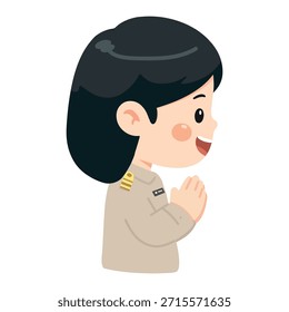 A formal female representative using a polite gesture expressing professionalism courtesy cultural values public service and positive official communication moments