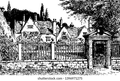 The Formal Garden avebury drawing England gardens illustration inigo thomas Landscape artist vintage line drawing or engraving illustration