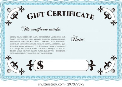 Formal Gift Certificate. Artistry design. Customizable, Easy to edit and change colors.With complex background. 