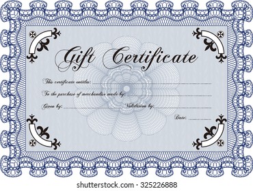 Formal Gift Certificate. With background. Superior design. Border, frame.