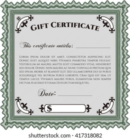 Formal Gift Certificate. Border, frame. Complex background. Lovely design. 