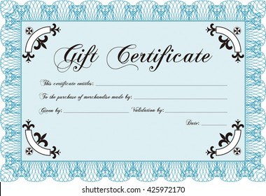 Formal Gift Certificate. Border, frame. Lovely design. Complex background. 