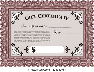 Formal Gift Certificate. Border, frame. With quality background. Lovely design. 
