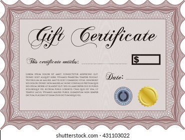 Formal Gift Certificate. Border, frame. With quality background. Superior design. 