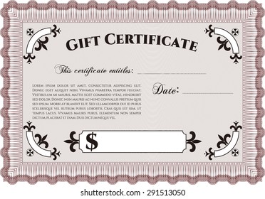 Formal Gift Certificate. Border, frame.Excellent design. With great quality guilloche pattern. 