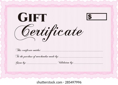 Certificado formal de regalo. Borde, marco.Diseño encantador. Con fondo lineal. 