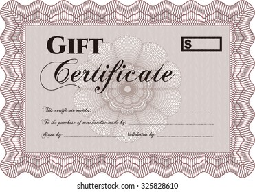 Formal Gift Certificate. With complex linear background. Excellent complex design. Vector illustration.