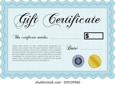 Formal Gift Certificate. Cordial design. With guilloche pattern. Detailed.