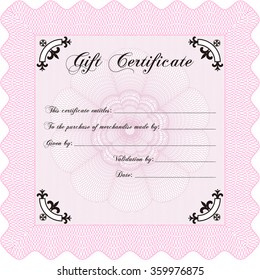 Formal Gift Certificate. Cordial design. With great quality guilloche pattern. Customizable, Easy to edit and change colors.