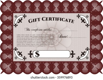 Formal Gift Certificate. Cordial design. Customizable, Easy to edit and change colors.With guilloche pattern and background. 