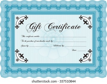 Formal Gift Certificate. Customizable, Easy to edit and change colors.With guilloche pattern and background. Cordial design. 