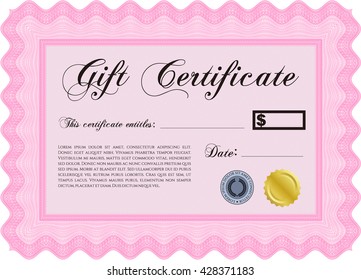 Certificado formal de regalo. Personalizable, fácil de editar y cambiar los colores. Fondo complejo. Bonito diseño. 