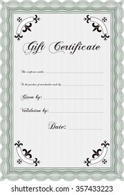 Formal Gift Certificate. Elegant design. Border, frame.Printer friendly. 