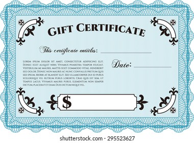 Formal Gift Certificate. Excellent complex design. With great quality guilloche pattern. Customizable, Easy to edit and change colors.