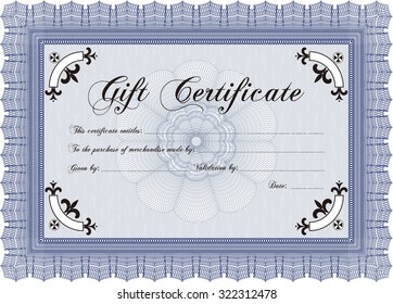 Förmliches Geschenkzertifikat. Mit hochwertigem Guilloche-Muster. Anpassbar, leicht zu bearbeiten und zu ändern Farben.Ausgezeichnetes Design. 