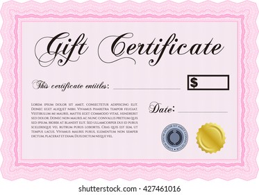 Formal Gift Certificate. With quality background. Border, frame. Lovely design. 
