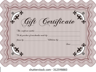 Plantilla de certificado de regalo formal. Con fondo. Ilustración vectorial.Diseño retro. 