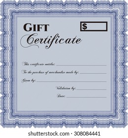 Formal Gift Certificate template. Complex design. Detailed.With guilloche pattern. 