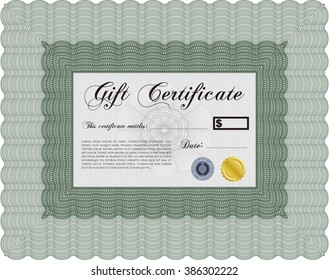 Formal Gift Certificate template. Elegant design. Vector illustration. With guilloche pattern and background. 