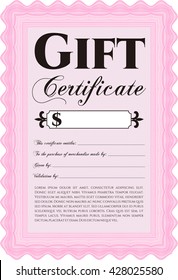 Formal Gift Certificate template. Elegant design. Vector illustration. With guilloche pattern. 