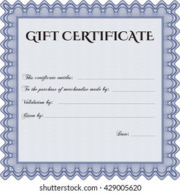 Formal Gift Certificate template. Elegant design. Vector illustration. With guilloche pattern. 