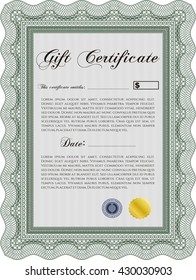 Plantilla de certificado de regalo formal. Diseño elegante. Ilustración vectorial. Con patrón de guilloche. 