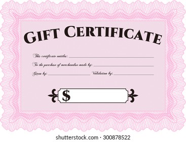 Plantilla de certificado de regalo formal. Excelente diseño. Borde, marco.Con patrón guilloche. 