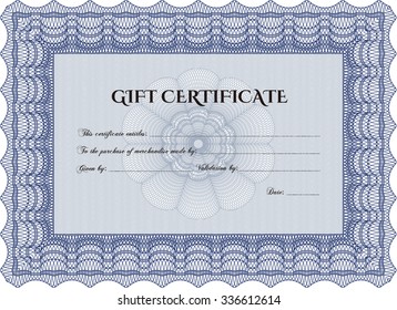 Formal Gift Certificate template. Excellent complex design. Customizable, Easy to edit and change colors.With guilloche pattern and background. 