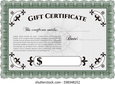 Formal Gift Certificate template. Good design. Vector illustration.Easy to print. 
