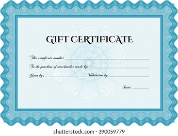 Formal Gift Certificate template. With guilloche pattern. Vector illustration. Elegant design. 