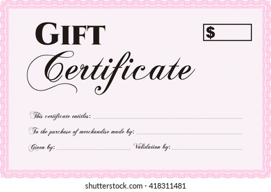 Plantilla de certificado de regalo formal. Con patrón de guilloche y fondo. Ilustración vectorial. Diseño elegante. 