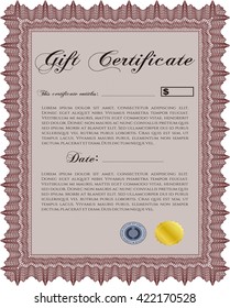 Formal Gift Certificate template. With guilloche pattern. Vector illustration. Elegant design. 