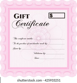Plantilla de certificado de regalo formal. Con patrón de guilloche. Ilustración vectorial. Diseño elegante. 