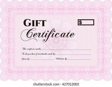 Formal Gift Certificate template. With guilloche pattern. Retro design. Vector illustration. 