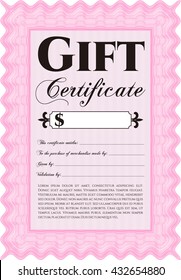 Formal Gift Certificate template. With guilloche pattern. Retro design. 