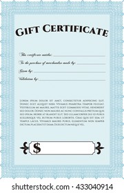 Plantilla de certificado de regalo formal. Con patrón de guilloche y fondo. Diseño elegante. Ilustración vectorial. 