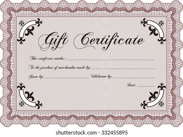Formal Gift Certificate template. Nice design. With background. Detailed.