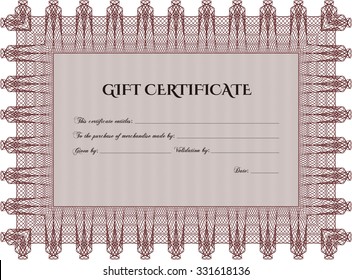 Formal Gift Certificate template. Printer friendly. Vector illustration.Artistry design. 