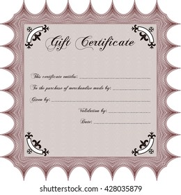 Formal Gift Certificate template. Retro design. With guilloche pattern. 