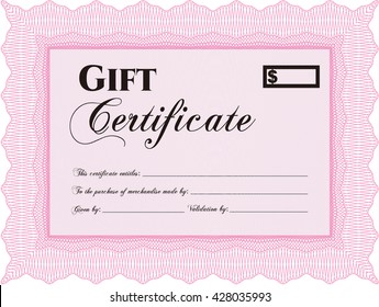 Formal Gift Certificate template. Retro design. With guilloche pattern. 