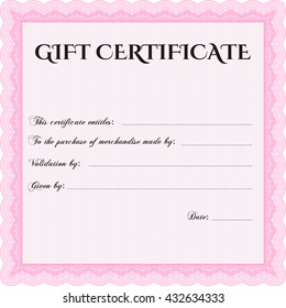 Formal Gift Certificate template. Retro design. With guilloche pattern. Vector illustration. 
