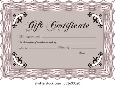 Plantilla de certificado de regalo formal. Diseño sofisticado. Con fondo lineal. Detallado.