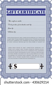 Formal Gift Certificate template. Vector illustration. Elegant design. With guilloche pattern. 
