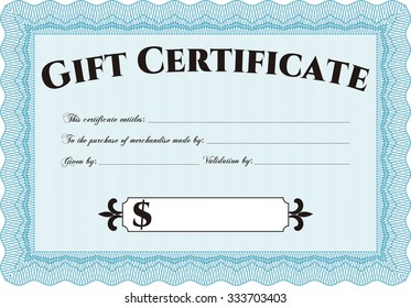 Formal Gift Certificate. Vector illustration.Elegant design. Printer friendly. 