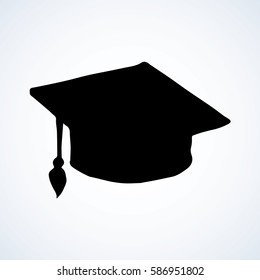 Formal high completion bonnet design isolated on white backdrop. Dark ink hand drawn picture in art retro engraving style. Closeup top view with space for text