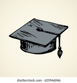 Formal high completion bonnet design isolated on white backdrop. Freehand outline ink hand drawn picture logo sketchy in art scribble retro style pen on paper. Closeup top view with space for text